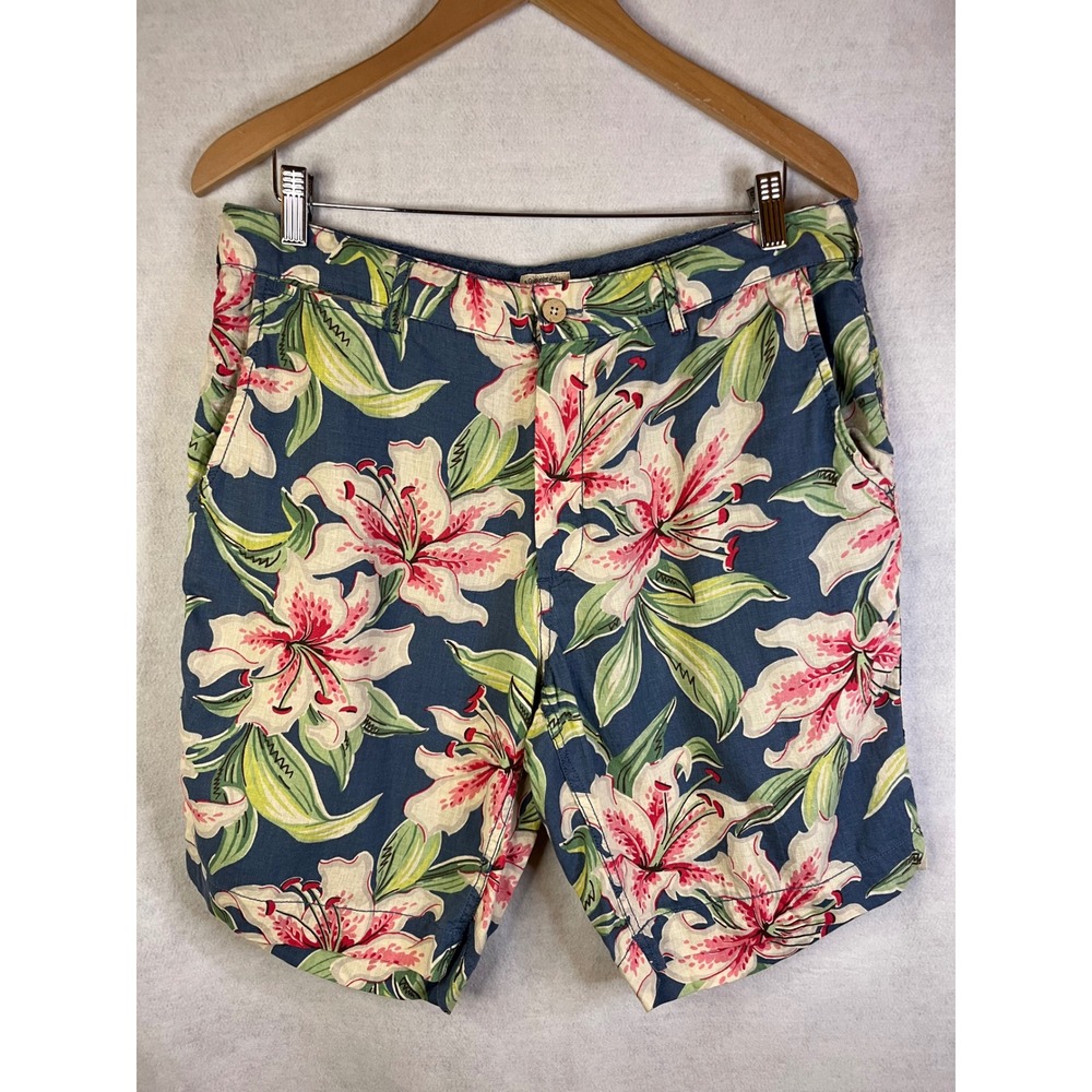 Faherty Men's Tropical Atoll Chino Shorts Linen Blend Shorts 9" Sz 33